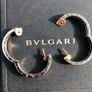 Bulgari Rose Gold hoop earrings 1 1/8” diameter.